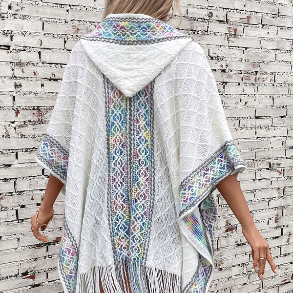 Aztec Women's Knitted Tassel Shawl Casual Loose Jacquard Cape Coat Cloak | Nomadzens