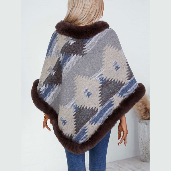 Aztec Women's Knitted Tassel Shawl Casual Loose Jacquard Fur Collar Cape Coat Cloak | Nomadzens