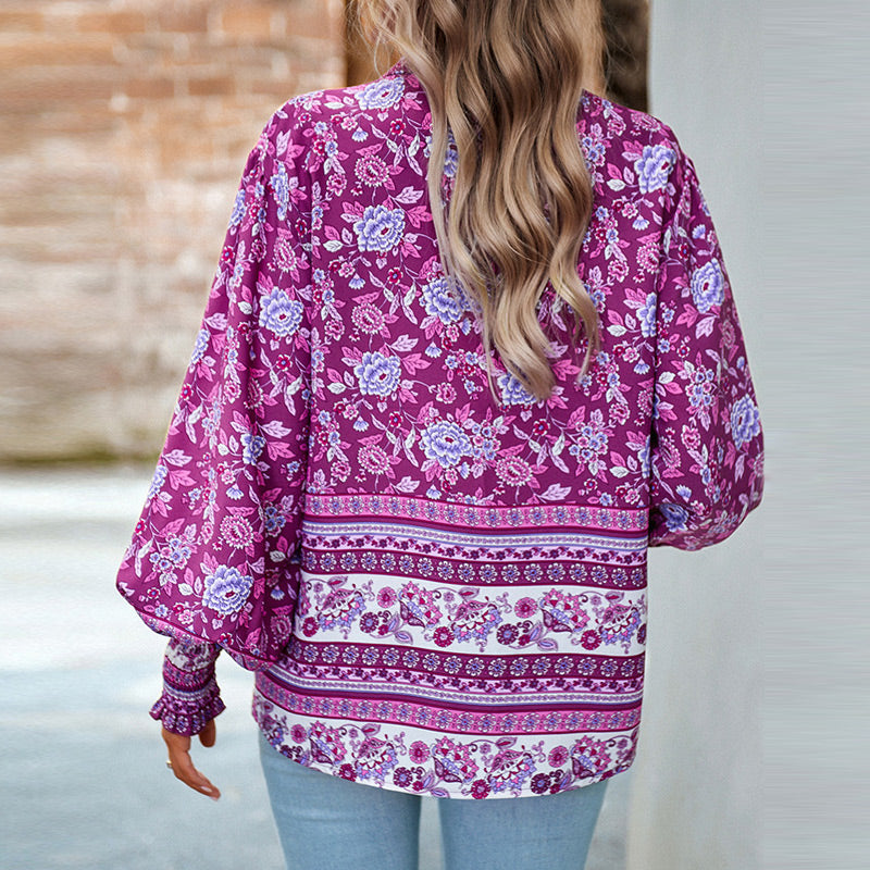 Boho Floral Printed Latern Sleeves Blouse Top | Nomadzens – nomadzens