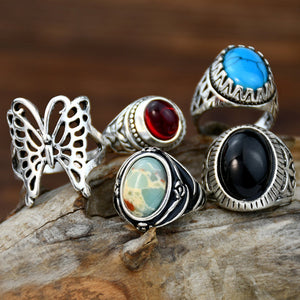 Vintage BOHO Butterfly and Turquoise Rings Set 