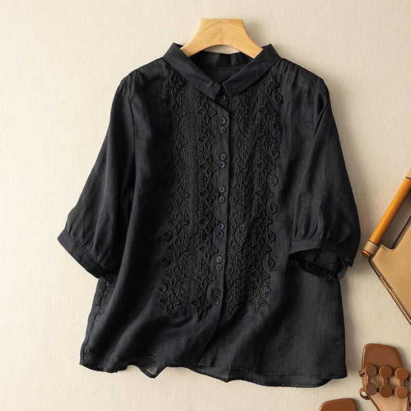 3/4 Sleeves Patterns Embroidered Shirt | Nomadzens