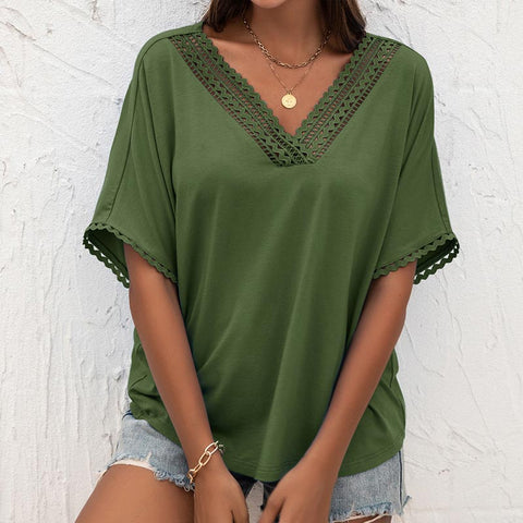 V-Neck Cutout Panel Top Blouse | Nomadzens