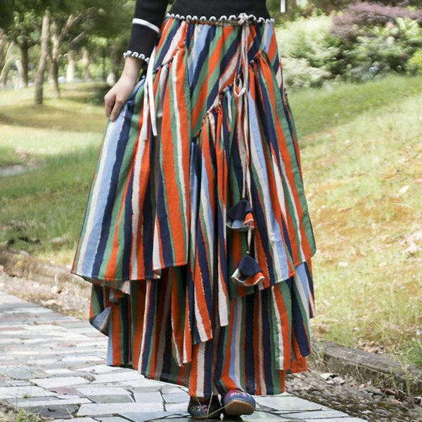 Retro Layered Irregular Hem Colorful Linen Skirt | Nomadzens