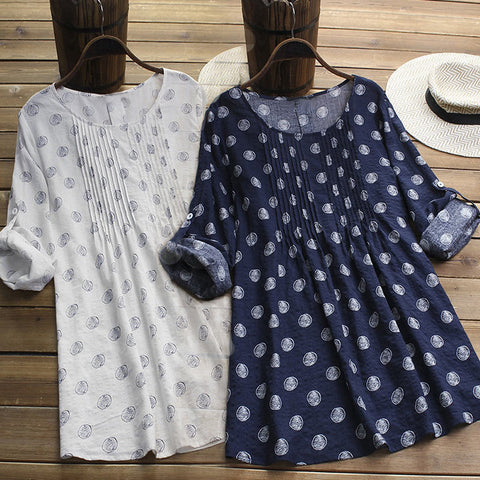 Round Neck Short Sleeve Polka Dot Printed Shirt | Nomadzens