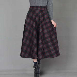 Retro Swing Skirt Elastic Waist Wool Plaid Skirt | Nomadzens