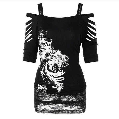 Rock Gothic Printed Ripped Top T-Shirt | Nomadzens