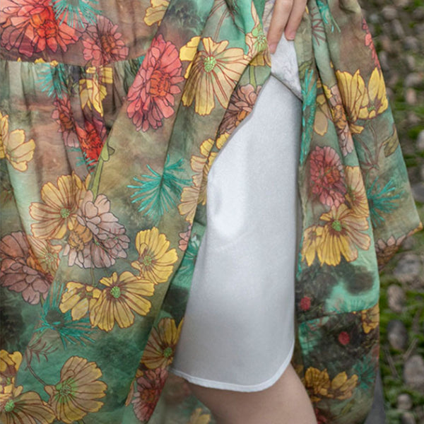 Flower Painting Printed Cotton and Linen A-Line Skirt | Nomadzens