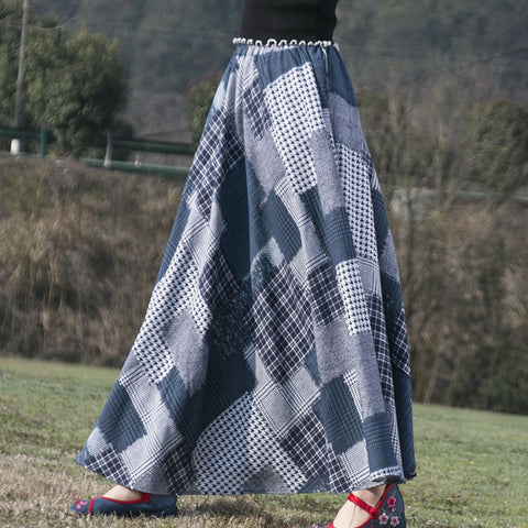 Patch Pattern Colorful Cotton and Linen Skirt with Pocket | Nomadzens