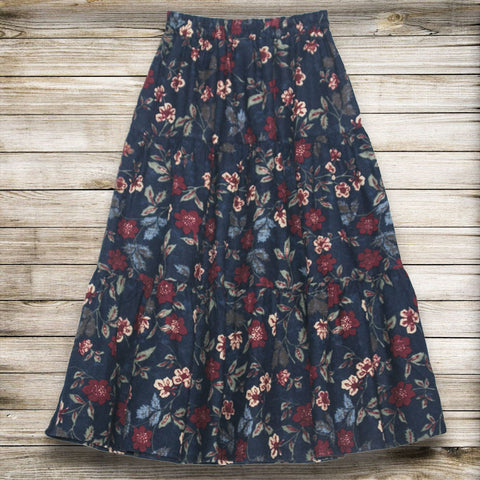 Retro Flower Printed Cotton and Linen A-Line Skirt With Pockets | Nomadzens