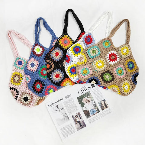 Hand-crocheted Random Mixed Color Non-positioning Stitching Handbag | Nomadzens