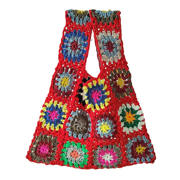 Hand-crocheted Random Mixed Color Stitching Handbag | Nomadzens