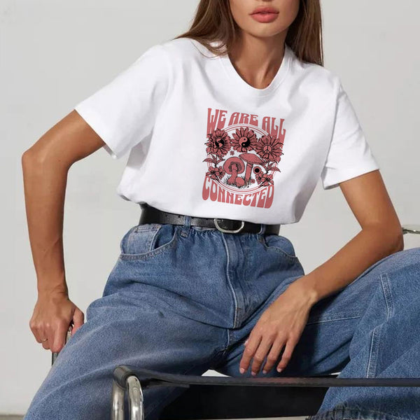 Casual Cotton Printed Short Sleeve Hippie T-Shirt, Women's Clothing, Hippie T-shirt Summer | Nomadzens