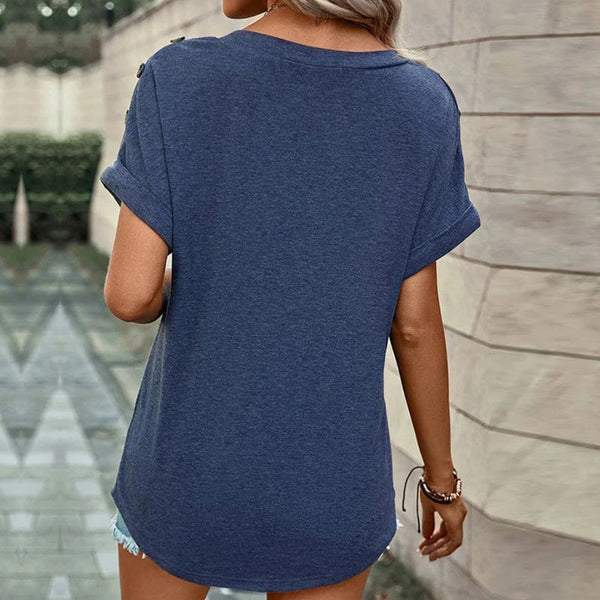 Casual Short Sleeve V-Neck Button Top | Nomadzens