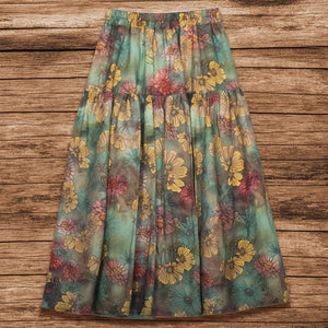 Flower Painting Printed Cotton and Linen A-Line Skirt | Nomadzens