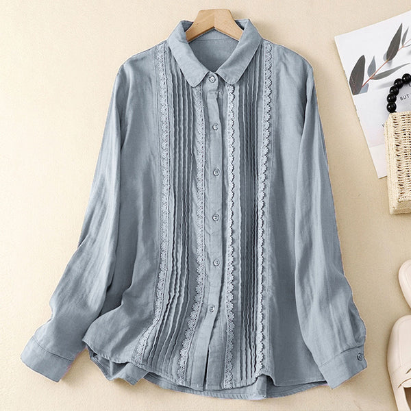 Lace Stitching Casual Women's Long-sleeved Shirt Cotton and Linen Shirt | Nomadzens