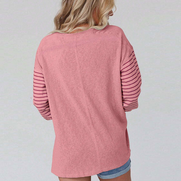 Casual Long Sleeves Contrast Color Stripes Printed Women's Top | Nomadzens