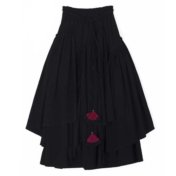 Retro Layered Irregular Hem Solid Color Cotton Skirt | Nomadzens