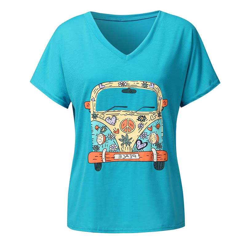 Hippie Bus Print Casual Round Neck Short Sleeve T-Shirt | Nomadzens