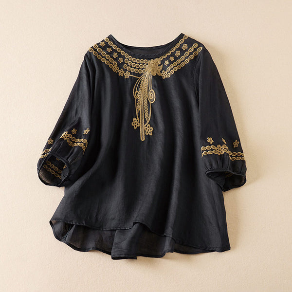 Ramie Embroidered Sleeve Retro Style Shirt | Nomadzens