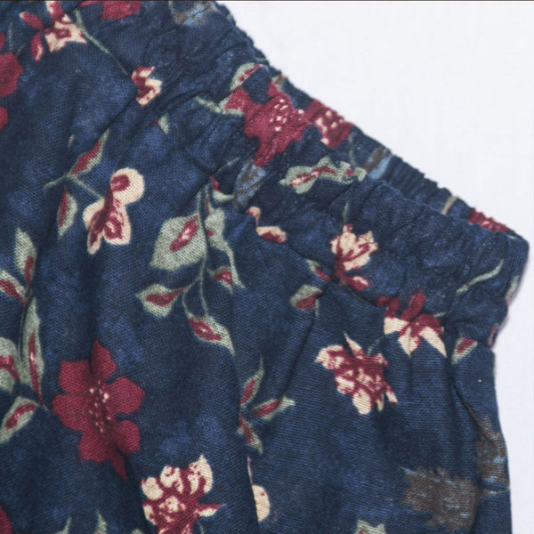 Retro Flower Printed Cotton and Linen A-Line Skirt With Pockets | Nomadzens