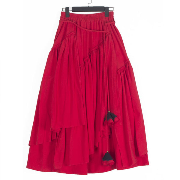 Retro Layered Irregular Hem Solid Color Cotton Skirt | Nomadzens