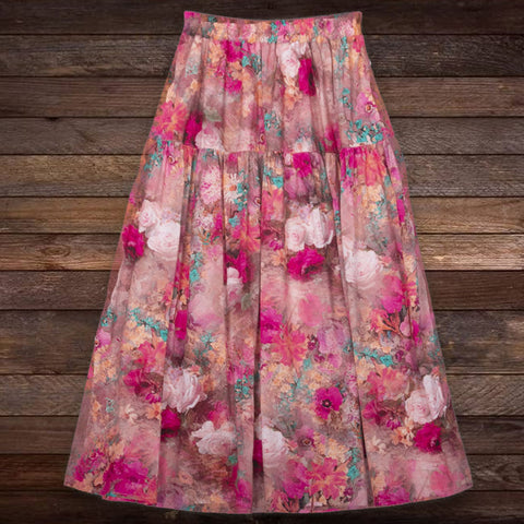 Flower Painting Printed Cotton and Linen A-Line Skirt | Nomadzens