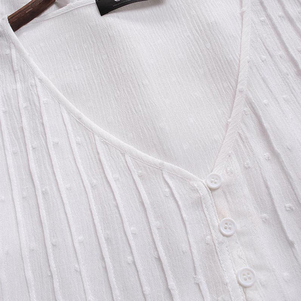 Chiffon Jacquard Pleats Lace Cutouts Short Sleeve Shirt | Nomadzens