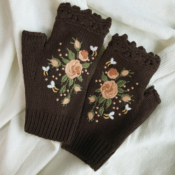 Embroidered Knitted Warm Gloves | Nomadzens