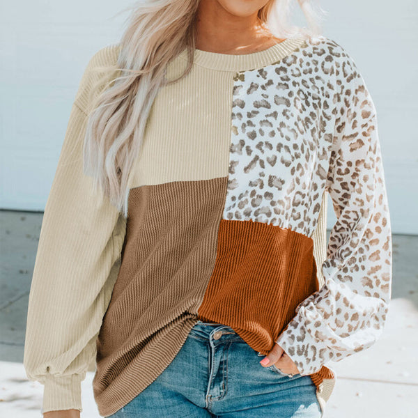 Casual Long Sleeves Contrast Color Leopard Printed Women's Top | Nomadzens