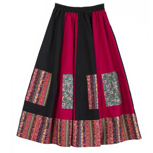 Folk Pattern Elastic Waist Tiered Long Skirt | Nomadzens