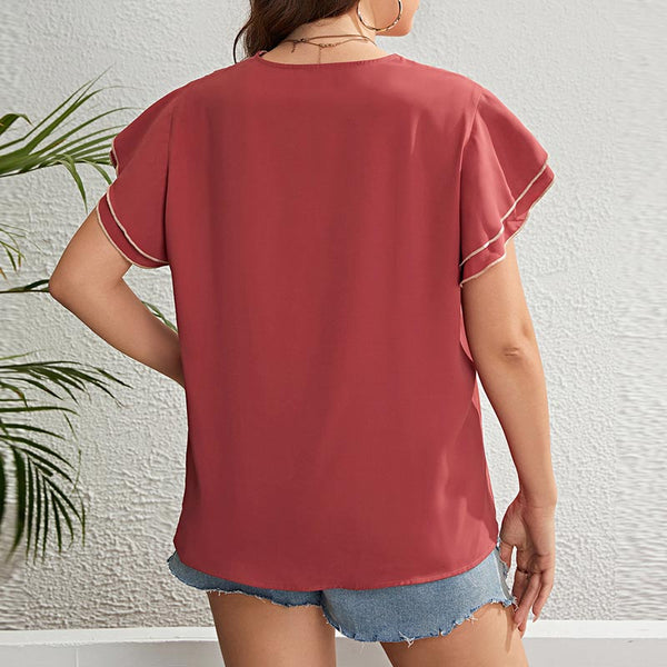 Plus Size Lace Stitching Short Sleeves Top | Nomadzens