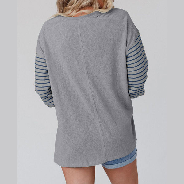 Casual Long Sleeves Contrast Color Stripes Printed Women's Top | Nomadzens