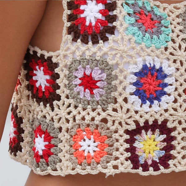 Hand Crochet Random Color Splicing Cropped Tank Top Swimwear Cover Up | Nomadzens