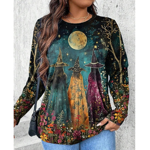 Withches Printed Long Sleeves Round Neck Shirt Women's Top | Nomadzens