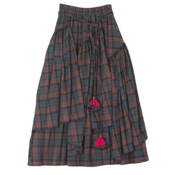 Retro Layered Irregular Hem Plaid Cotton Skirt | Nomadzens