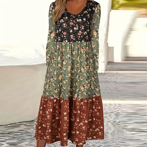 Flower Print A Line Women's Dress with Pockets | Nomadzens