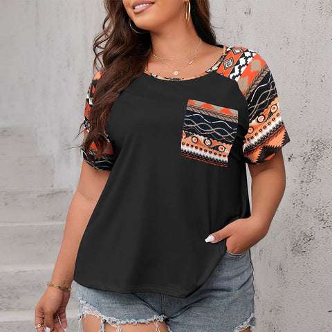 Ethnic Printed Short-sleeved Top with Pockets Women's T-shirt | Nomadzens