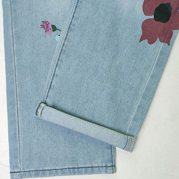 Flower Print Straight Jeans | Nomadzens