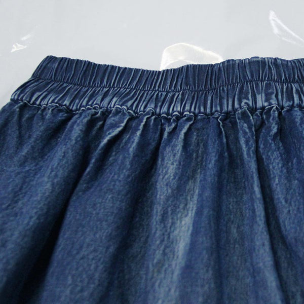 Retro Style Denim Stitching Pleated Gathered Long Skirt | Nomadzens