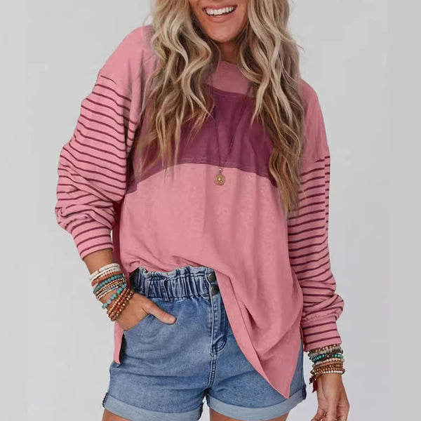 Casual Long Sleeves Contrast Color Stripes Printed Women's Top | Nomadzens