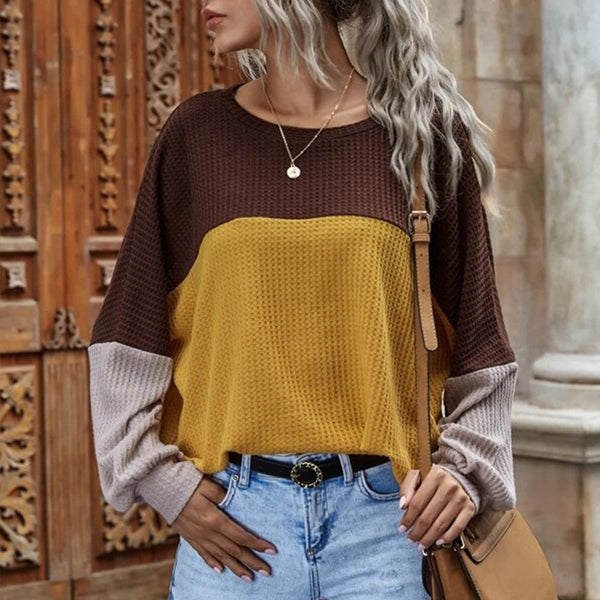 Loose Fit Casual Contrast Color Long Sweatshirt Women's Top | Nomadzens