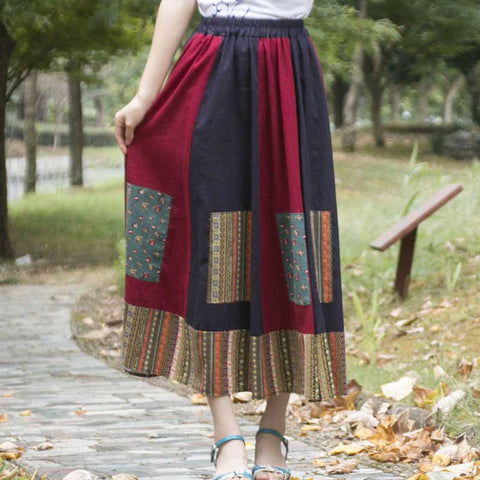 Folk Pattern Elastic Waist Tiered Long Skirt | Nomadzens