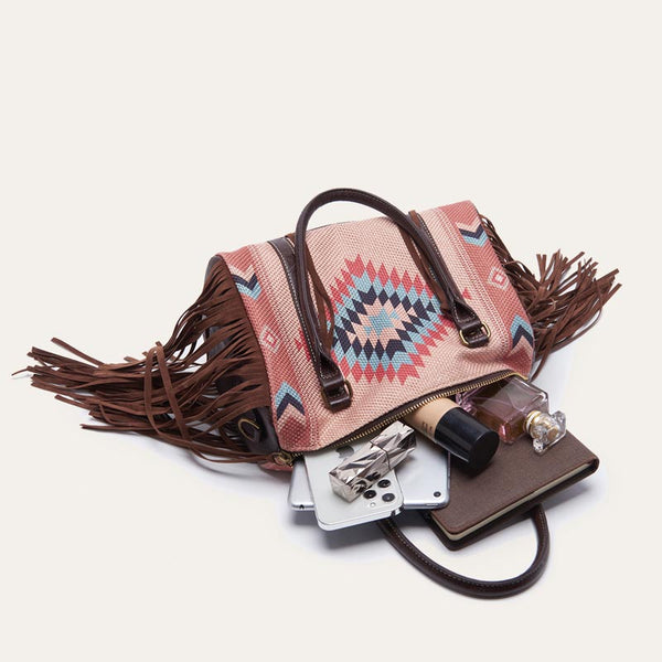 Aztec Print Mixed Color Stitching Tassel Boston Bag Handbag | Nomadzens