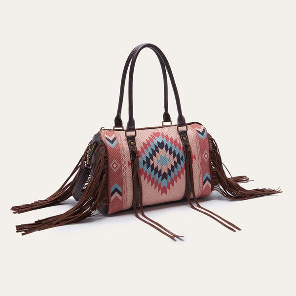 Aztec Print Mixed Color Stitching Tassel Boston Bag Handbag | Nomadzens