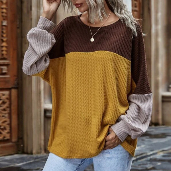 Loose Fit Casual Contrast Color Long Sweatshirt Women's Top | Nomadzens