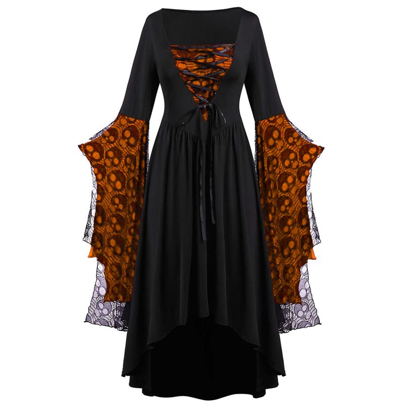 Halloween Skull Lace Up Stitching Dress | Nomadzens