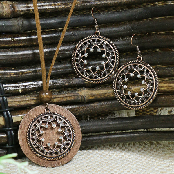 Retro Boho Geometric Pattern Necklace Earring Set Jewelry Set | Nomadzens