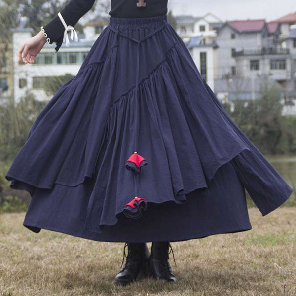 Retro Layered Irregular Hem Solid Color Cotton Skirt | Nomadzens