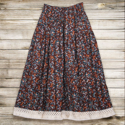 Floral Printed Cotton and Linen Tassel Skirt with Pockets | Nomadzens