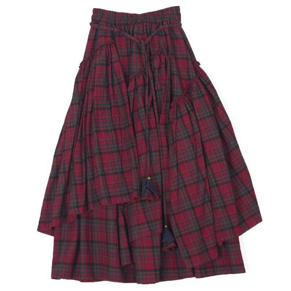 Retro Layered Irregular Hem Plaid Cotton Skirt | Nomadzens